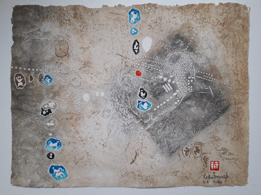 composizione lebadang con litografia di cavalli